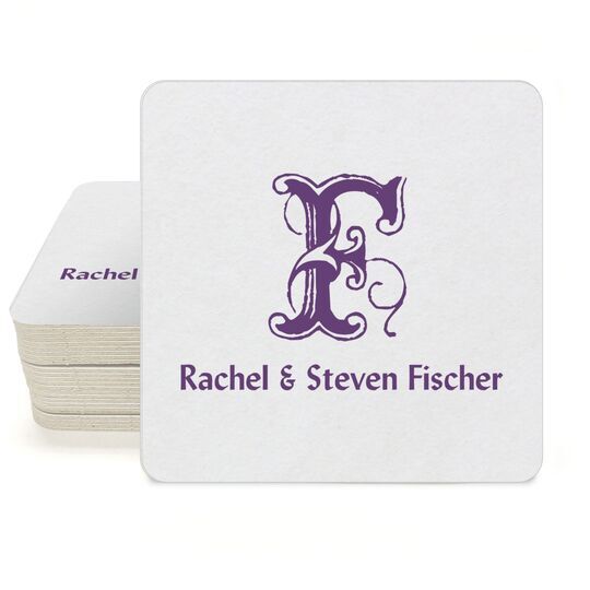 Pick Your Single Initial with Text Square Coasters